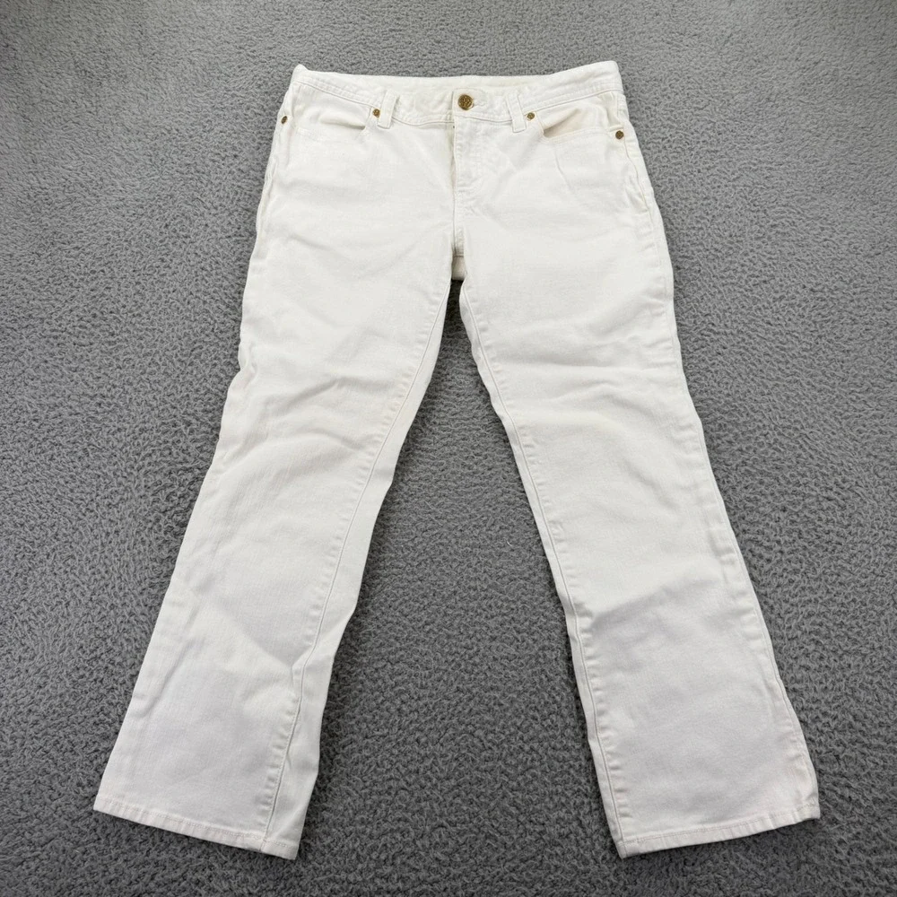Tory Burch Womens White Cropped Jeans Straight Leg Logo Pockets Size 29